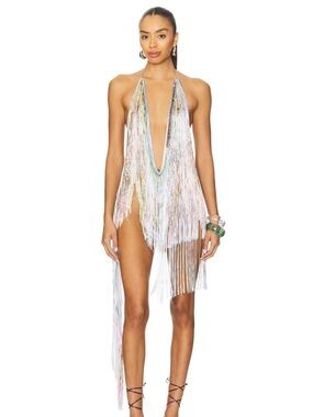 NWT The Dolls House Lola Fringe Dress, Multi, Size XS